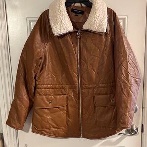 Kenneth Cole  Brown Leather Jacket with Cream Collar